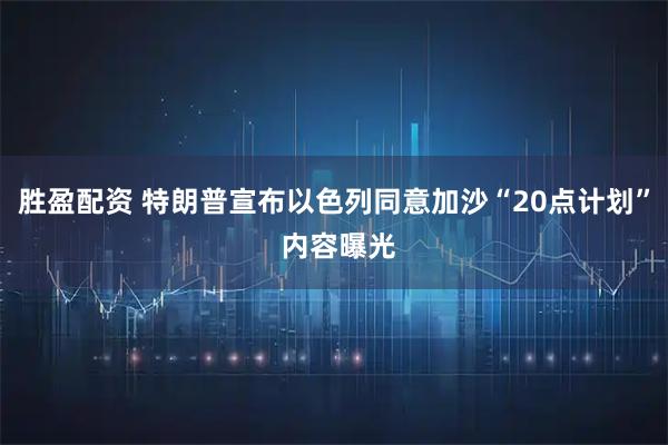 胜盈配资 特朗普宣布以色列同意加沙“20点计划” 内容曝光